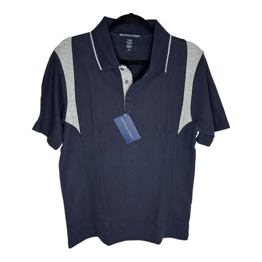 Devon & Jones Mens Sporty Navy Active Golf Polo Shirt Small (NWT) - Picture 2 of 4